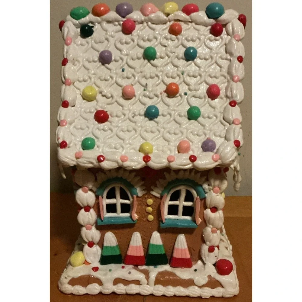 Claydough Gingerbread Lighted House 13.5" Tall Candy Canes Gumdrops - Picture 10 of 15